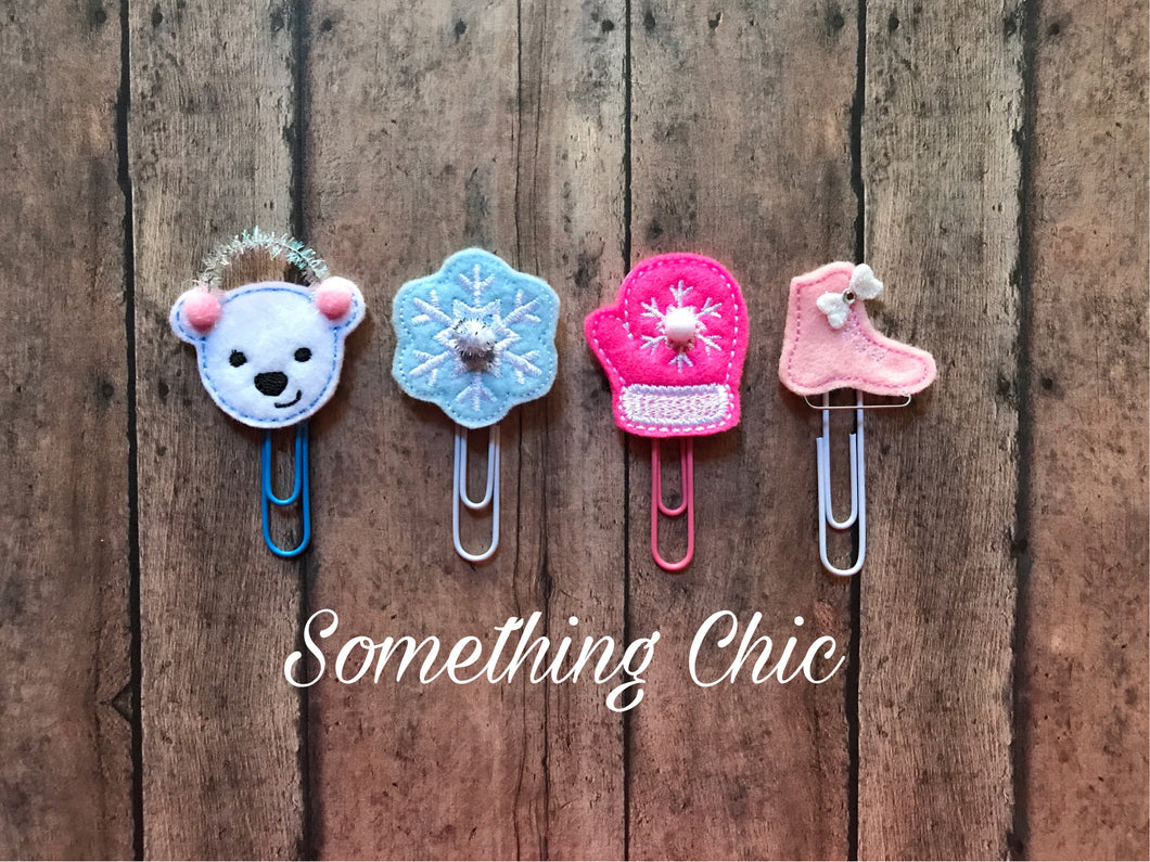 Winter Time Planner Clips Polar Bear Snow Flake Mittens Ice Skate