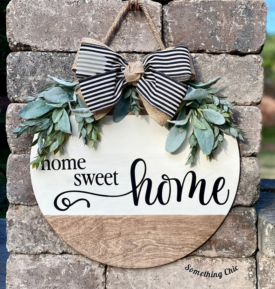 Home Sweet Home Welcome Wood Round Door Hanger Porch Sign Wall Sign