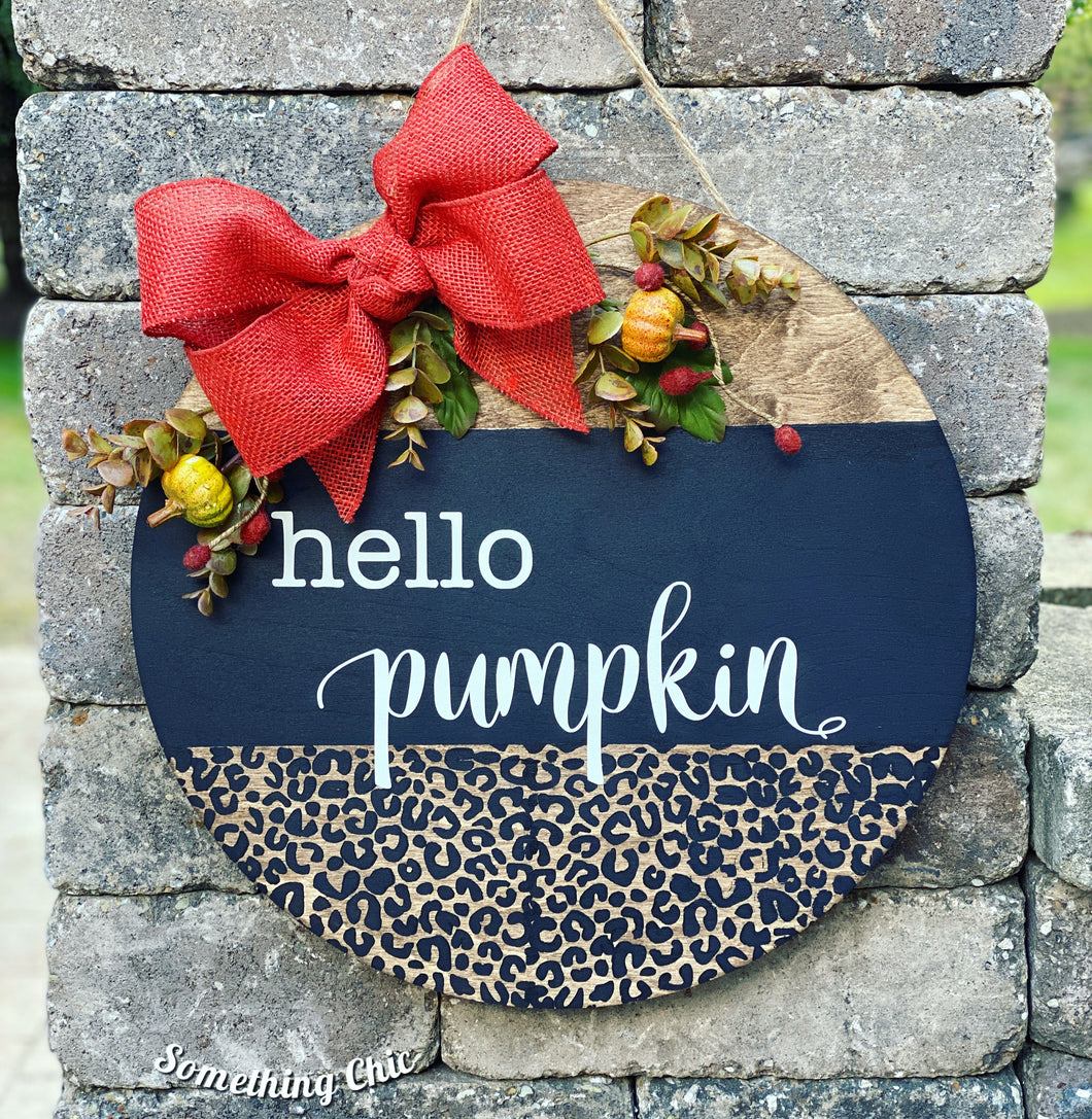 Pumpkin Fall Autumn Welcome Wood Round Door Hanger Porch Sign Wall Sign