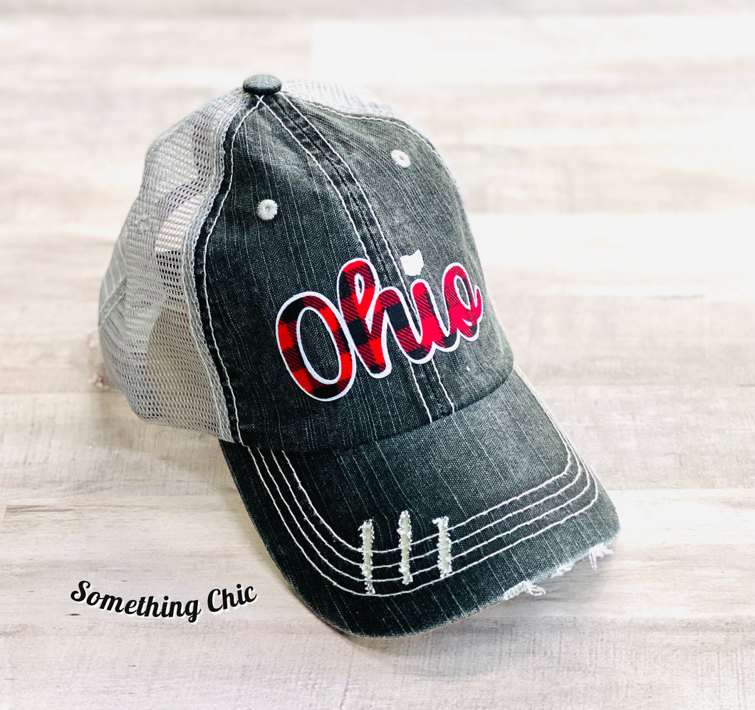 Winter Buffalo Plaid Ohio Hat Ohio Buckeyes Inspired Hat